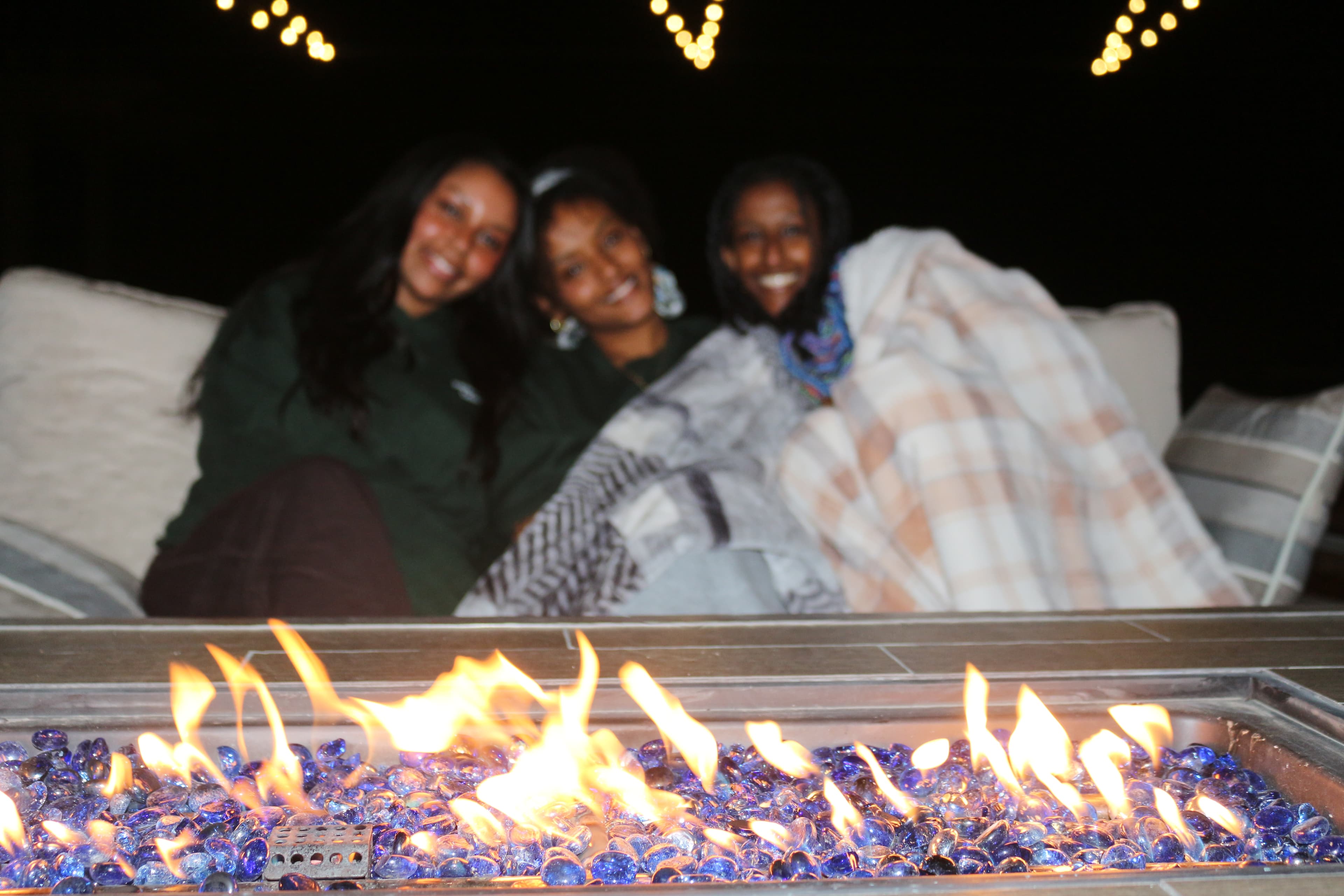 Firepit hangout with blankets